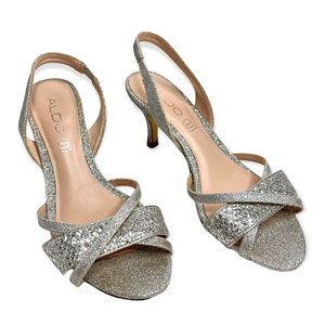 Aldo - 6 - leather sparkly slingback kitten heels